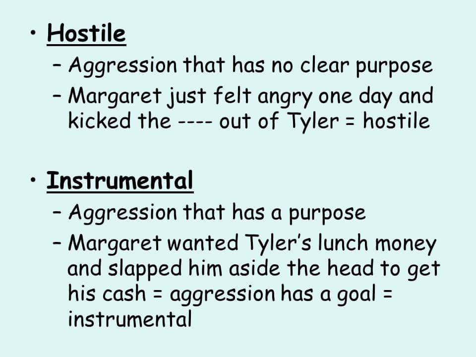 Image result for Hostile aggression Instrumental aggression